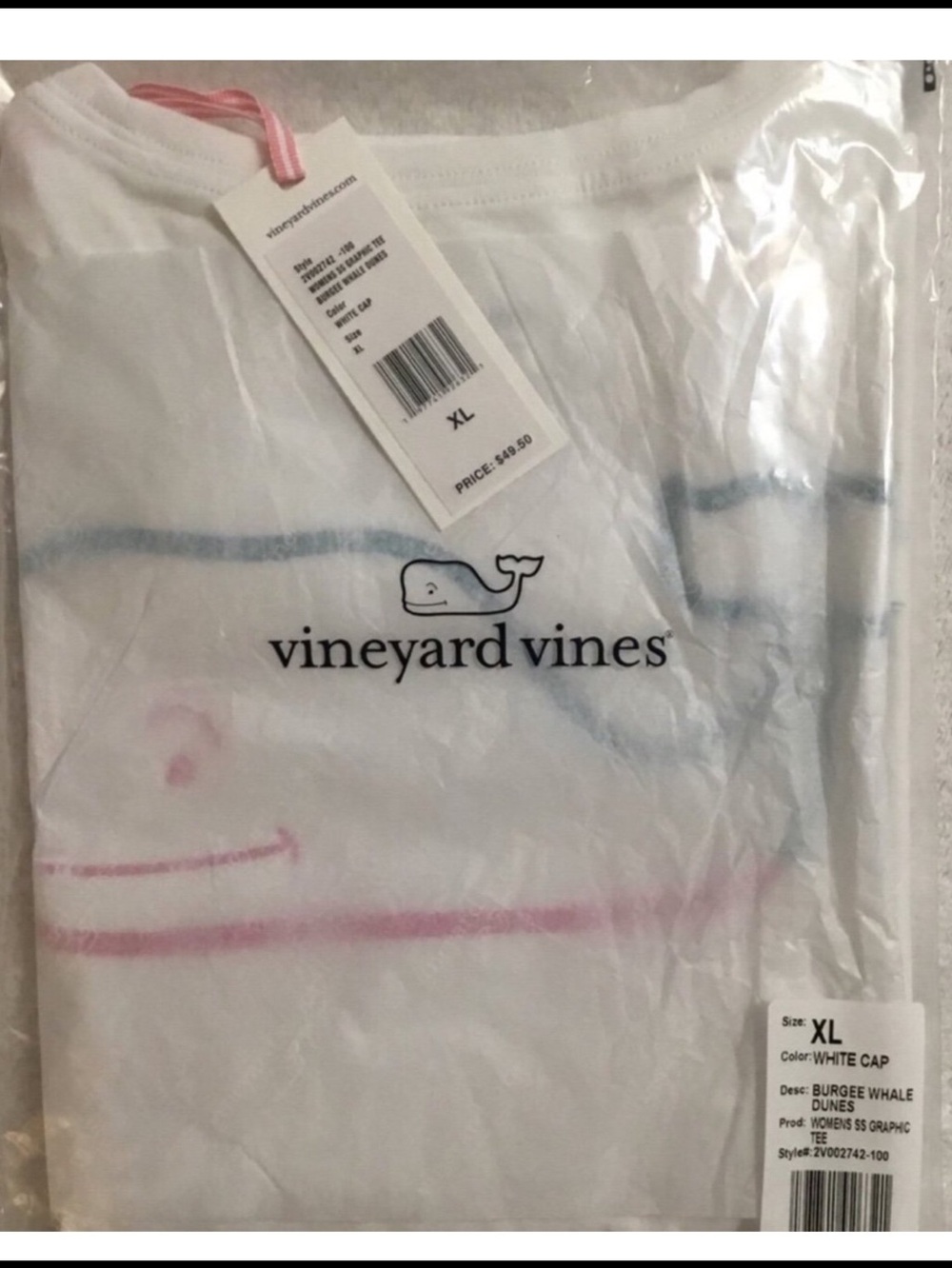 Vineyard Vines Burgee Whale Dunes White Short Sleeve Tee Womenβs XL